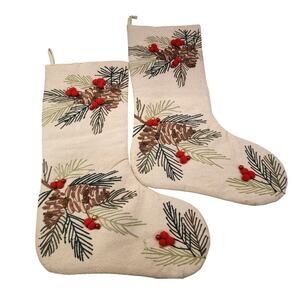 Max Studio Embroidered Beaded Pine Cones Christmas Stockings